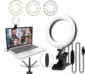 img 4 attached to Youshuo Video Conference Lighting Kit - 3.5 inch Selfie Ring Light Clip on Laptop Monitor with 🎥 Three Dimmable Color Options for Enhanced Live Streaming, Zoom Meeting, Webcam, Live Broadcast, Makeup, TikTok, and YouTube Video Performance.