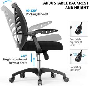 img 1 attached to NOBLEWELL Ergonomic Office Chair with Lumbar Support, Flip-up Arms and Adjustable Backrest – Mid Back 🪑 Mesh Computer Desk Chair for Teens, Women, and Adults – Swivel Home Comfort Task Chair in Black