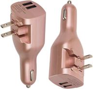 2 pack elepower car charger with dual usb ports & foldable plug - compatible with iphone xs max x 6 7 8 plus, ipad 2018 mini 2019 pro air, galaxy s10 9 8 plus/lg google/htc - rose gold logo