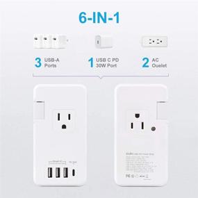 img 1 attached to 🔌 Компактный Путешественник защитит от перенапряжения Power Strip с портом PD 30W USB C - Портативный плоский удлинительный кабель с 2 розетками, 3 USB-портами для зарядки. Идеально подходит для путешествий, дома и офиса.