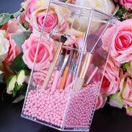 💄 dustproof makeup brush holder with lid - cosmetic brush organizer and display case with free pearls for efficient cosmetics brush storage logo