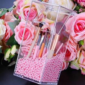 img 4 attached to 💄 Dustproof Makeup Brush Holder with Lid - Cosmetic Brush Organizer and Display Case with Free Pearls for Efficient Cosmetics Brush Storage