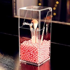 img 3 attached to 💄 Dustproof Makeup Brush Holder with Lid - Cosmetic Brush Organizer and Display Case with Free Pearls for Efficient Cosmetics Brush Storage