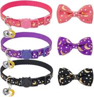 🐱 bingpet luminous cat collar with bells - glow in the dark detachable bow tie collars 3 pack - breakaway adjustable hot stamping pet kitten collars with star and moon patterns: stylish safety for your feline friends logo