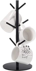 img 4 attached to Black Acrylic Coffee Mug Tree Mug Holder Rack with 6 Hooks - Removable Cup Holders for Counter - 14 Inch Acrylic Mug Stands