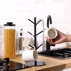 img 1 attached to Black Acrylic Coffee Mug Tree Mug Holder Rack with 6 Hooks - Removable Cup Holders for Counter - 14 Inch Acrylic Mug Stands