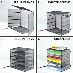 img 2 attached to DALTACK 5-Tier Mesh Metal Desk File Organizer for Home & Office in Black, with Letter Trays