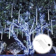 🌟 topist 12 inch high brightness raindrop lights, 8 tube 192 led snow falling led lights, cascading lights waterproof outdoor indoor for party xmas garden tree decoration in white - meteor shower lights logo