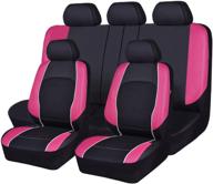 horse kingdom universal faux leather car seat covers - full set (11pcs) - breathable design - aibag compatible - fit for cars, trucks, suvs, sedans - ideal for women and girls - black with pink - premium quality logo