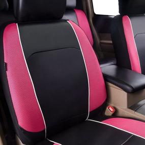 img 1 attached to HORSE KINGDOM Universal Faux Leather Car Seat Covers - Full Set (11PCS) - Breathable Design - Aibag Compatible - Fit for Cars, Trucks, SUVs, Sedans - Ideal for Women and Girls - Black with Pink - Premium Quality