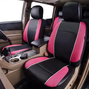 img 3 attached to HORSE KINGDOM Universal Faux Leather Car Seat Covers - Full Set (11PCS) - Breathable Design - Aibag Compatible - Fit for Cars, Trucks, SUVs, Sedans - Ideal for Women and Girls - Black with Pink - Premium Quality