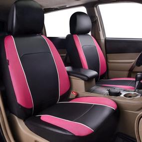 img 2 attached to HORSE KINGDOM Universal Faux Leather Car Seat Covers - Full Set (11PCS) - Breathable Design - Aibag Compatible - Fit for Cars, Trucks, SUVs, Sedans - Ideal for Women and Girls - Black with Pink - Premium Quality