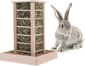 img 4 attached to 🐇 Natural Wooden Hay Feeder Rack for Rabbits, Guinea Pigs, Chinchillas, and Hamsters - Pet-Self Feeding Solution to Minimize Waste, Glue-Free and Nailless Design
