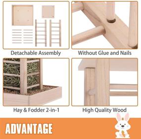 img 2 attached to 🐇 Natural Wooden Hay Feeder Rack for Rabbits, Guinea Pigs, Chinchillas, and Hamsters - Pet-Self Feeding Solution to Minimize Waste, Glue-Free and Nailless Design
