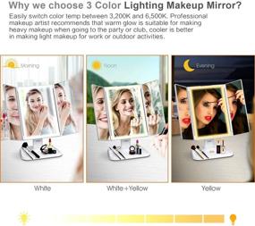 img 3 attached to 💄 Enhance Your Beauty Routine with Makeup Vanity Mirror - 3 Color Lighting Modes 72 LED Trifold Mirror, 1x/2x/3x Magnification, Touch Control Design, Portable High Definition Cosmetic Lighted Up Mirror