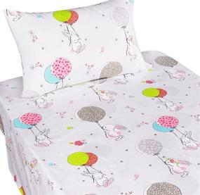 img 3 attached to 🐰 Cheerful Kids Twin Bedding Set: J-pinno Cute Cartoon Rabbit Bunny Sheets, 100% Cotton, Flat Sheet + Fitted Sheet + Pillowcase Set for Girls!