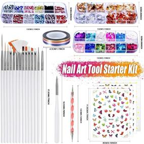 img 3 attached to Complete Nail Art Kit: JOYJULY Nail Art Brushes with Dotting Tools, Glitters, Stickers, Rhinestones, Foil, and Striping Tapes for Stunning Nails Design