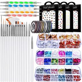 img 4 attached to Complete Nail Art Kit: JOYJULY Nail Art Brushes with Dotting Tools, Glitters, Stickers, Rhinestones, Foil, and Striping Tapes for Stunning Nails Design