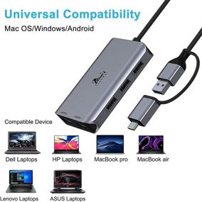 img 1 attached to USB C Hub Adapter Dongle for MacBook Pro Air M1, USB 3.0 Hub with Dual HDMI, Dual Monitor Adapter Compatible with Surface Pro/Go, Chromebook, Dell, HP, Lenovo Laptops