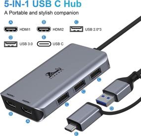 img 3 attached to USB C Hub Adapter Dongle for MacBook Pro Air M1, USB 3.0 Hub with Dual HDMI, Dual Monitor Adapter Compatible with Surface Pro/Go, Chromebook, Dell, HP, Lenovo Laptops