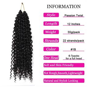 img 2 attached to 7 пакетов Passion Twist Crochet Hair, 12 дюймов косические кудри, волна воды для плетения Passion Twist - 22 прядей в пакете, синтетическое волокно для наращивания волос (#1B)