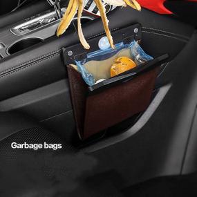 img 4 attached to Premium PU Leather Car Trash Bag with LED Light & Magnetic Closure, Complete Set with Tissue Box & 30 Disposable Inner Garbage Bags, Waterproof Vehicle Rubbish Container Garbage Can