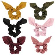 jaciya 6 pack hair elastic scrunchies: soft chiffon bow scrunchies for women - 6 colorful hair ties with ribbon logo