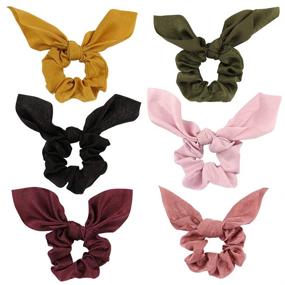 img 4 attached to Jaciya 6 Pack Hair Elastic Scrunchies: Soft Chiffon Bow Scrunchies for Women - 6 Colorful Hair Ties with Ribbon