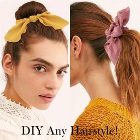 img 2 attached to Jaciya 6 Pack Hair Elastic Scrunchies: Soft Chiffon Bow Scrunchies for Women - 6 Colorful Hair Ties with Ribbon