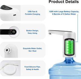 img 2 attached to 💧 Maypott Water Bottle Pump: Portable 5 Gallon Water Pump with TDS Water Quality Tester - USB Charged, Low Noise, Safe & Healthy for Home, Office, Camping - White