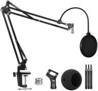 🎙️ blue snowball microphone stand with suspension boom scissor arm, windscreen, and pop filter – heavy duty broadcasting stands logo