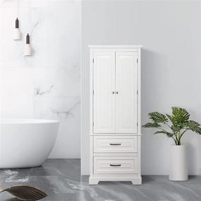 img 2 attached to 🚪 White St. James Bathroom Storage Linen Cabinet by Teamson Home