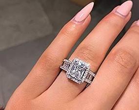 img 1 attached to KUYIUIF Princess Cut Cubic Zirconia Ring: Sparkling 925 Sterling 💍 Silver Engagement Wedding Ring with Emerald Cut Simulated Diamond - Size 8