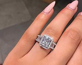 img 4 attached to KUYIUIF Princess Cut Cubic Zirconia Ring: Sparkling 925 Sterling 💍 Silver Engagement Wedding Ring with Emerald Cut Simulated Diamond - Size 8