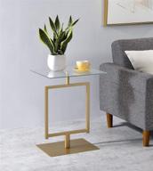 kings brand furniture: molein modern accent side end table - stylish gold metal/glass design logo