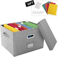 decosis grey file storage organizer with lid - collapsible linen organization 🗂️ for office, home & school - hanging folders & handles for efficient document storage логотип