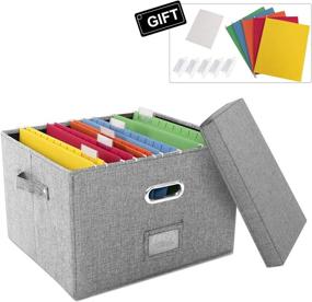 img 4 attached to Decosis Grey File Storage Organizer with Lid - Collapsible Linen Organization 🗂️ for Office, Home & School - Hanging Folders & Handles for Efficient Document Storage