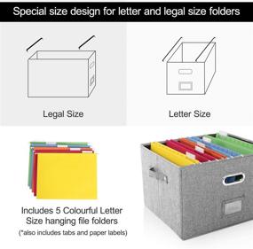 img 3 attached to Decosis Grey File Storage Organizer with Lid - Collapsible Linen Organization 🗂️ for Office, Home & School - Hanging Folders & Handles for Efficient Document Storage