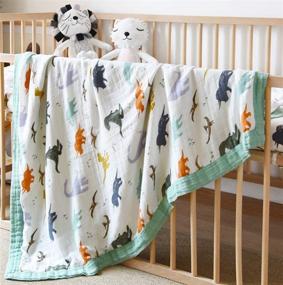 img 3 attached to 🦖 Dinosaur Print Muslin Toddler Blanket: Oversized & Breathable - Perfect for Toddler Boys, Strollers, and More!