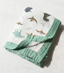 img 1 attached to 🦖 Dinosaur Print Muslin Toddler Blanket: Oversized & Breathable - Perfect for Toddler Boys, Strollers, and More!