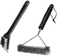 🔥 bbq grill brush set, 3-sided barbecue grill brush with scraper, 12 inch length, two pack for ultimate grill cleaning - best safe bbq cleaner gift logo