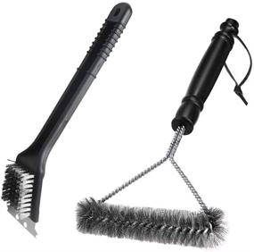 img 4 attached to 🔥 BBQ Grill Brush Set, 3-Sided Barbecue Grill Brush with Scraper, 12 Inch Length, Two Pack for Ultimate Grill Cleaning - Best Safe BBQ Cleaner Gift