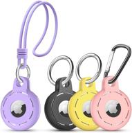 migeec compatible with airtag case soft silicone 4 pack with 3 keychain and 1 wrist strap easy to carry anti-scratch shockproof durable washable (purple black yellow pink) logo
