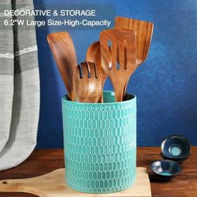 img 1 attached to 🍴 Ceramic Kitchen Utensil Holder - Stylish Countertop Organizer for Cooking Tools, Ideal Gift for Kitchen Enthusiasts, Turquoise Color