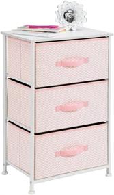 img 1 attached to 🎀 mDesign Spira Collection Pink/White Chevron Dresser with 3 Fabric Drawers - Stylish Storage Solution for Kids Bedroom, Playroom, and Nursery Organization