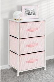 img 3 attached to 🎀 mDesign Spira Collection Pink/White Chevron Dresser with 3 Fabric Drawers - Stylish Storage Solution for Kids Bedroom, Playroom, and Nursery Organization