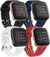 👉 meliya silicone bands for fitbit versa 2 / fitbit versa/fitbit versa lite - breathable sport replacement wristbands for women men (large, black/navy blue/white/brick red) logo