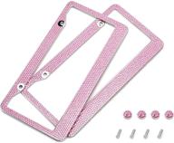 💎 2 pcs sparkle pink bling license plate frames with crystal screw caps - orion motor tech stainless steel rhinestone license plate frames, car accessories logo