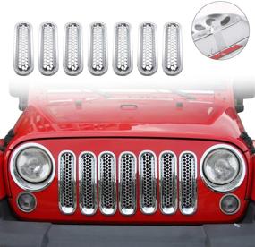 img 4 attached to 🚙 Enhance Your Jeep Wrangler JK & Unlimited 2007-2015 with JeCar Chrome Clip-in Front Grille Mesh Inserts