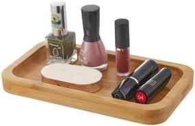 img 3 attached to 🎍 Bamboo Vanity Tray: Organize Bathroom Essentials with Glass Qtip Holder, Apothecary Jars, and More!